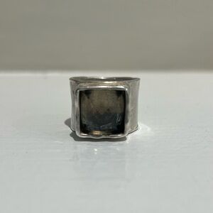 Silpada 925 Smoky Topaz Quartz Hammered Cigar Band Sterling Silver Ring size 7.5